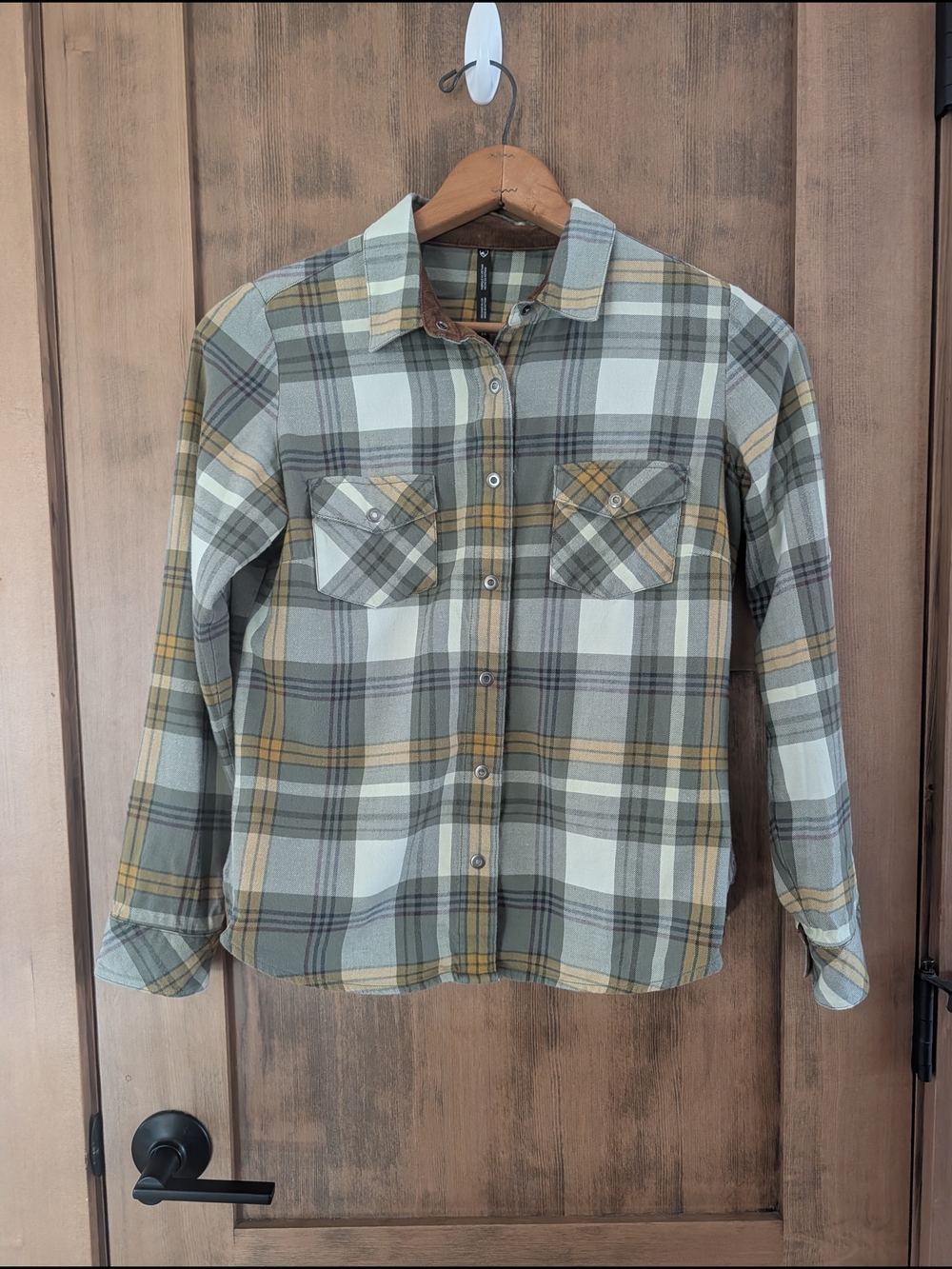 Kuhl Women's Plaid Button-Down Shirt in Olive & Tan